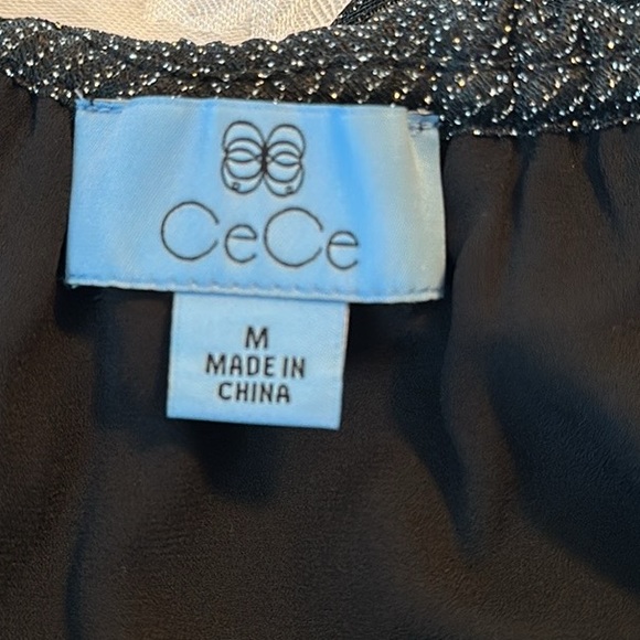 CeCe Metallic black silver top size M off the shoulder halter top with bow🖤 - Picture 11 of 13